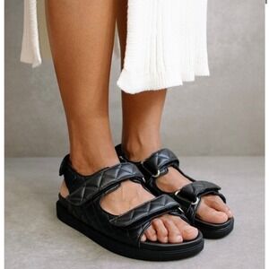 Alohas Black Leather Adjustable Hook and Loop Chunky Strap Sandals SZ EU 40 US 9
